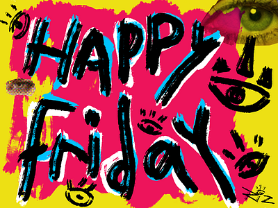 Happy Friday black brush design illustration photoshop red sketch yellow