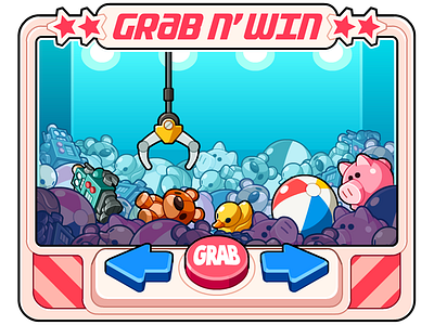 Grab n' Win beach ball claw claw crane crane game gaming piggy bank prizes robot rubber duck teddy