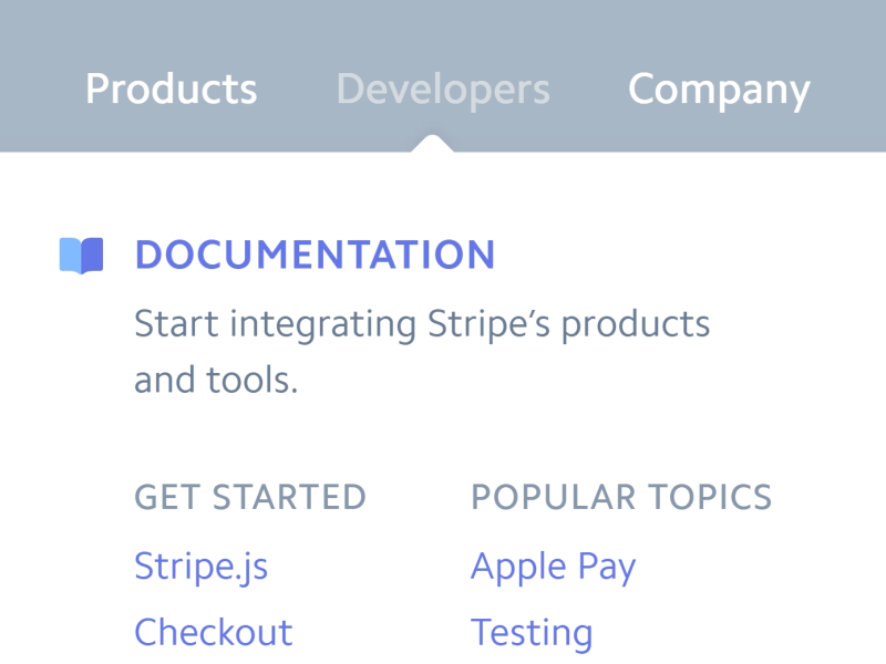 Stripe.com navigation web