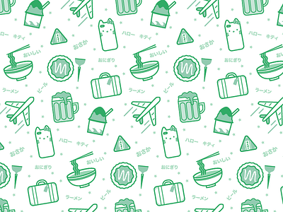 Osaka Pattern beer hello kitty icons illustrator japan okonomiyaki onigiri osaka pattern repeat travel vector
