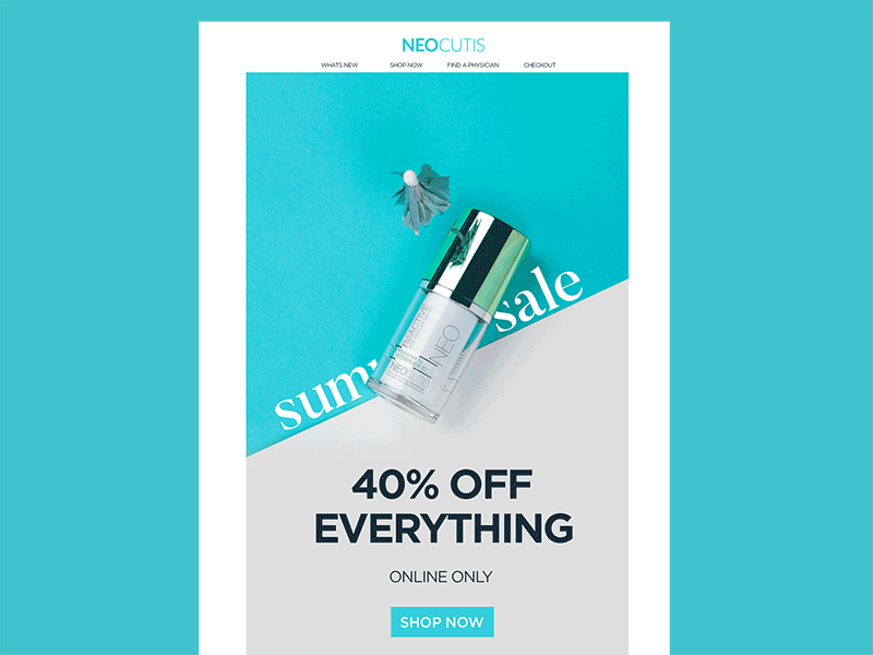 Email Design blue email gif marketing motion photography playful product simple skincare summer umbrella