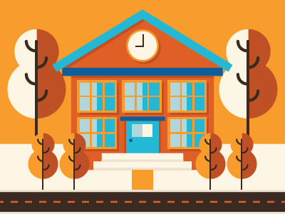 Happy Fall Y'all autumn education fall illustration schoolhouse trees vector