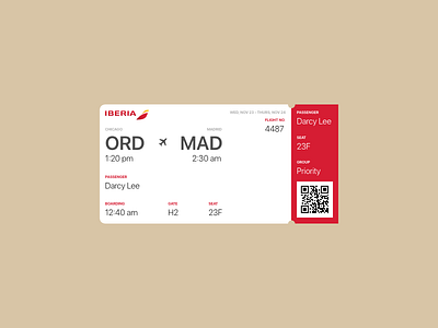 Daily UI - Boarding Pass airplane boarding daily ui iberia minimal pass ticket travel ui user