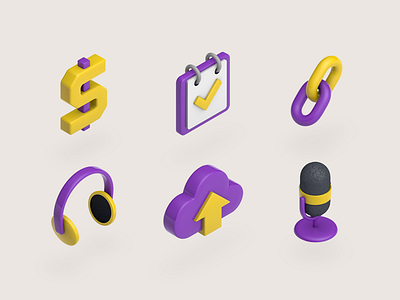 Icon Set calendar cinema 4d dollar headphone icons mic microphone upload url