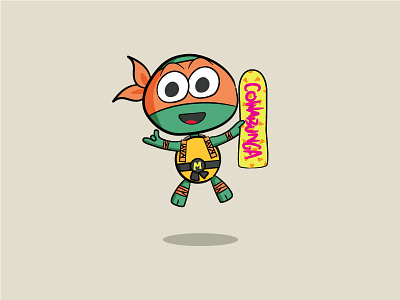 Mikey cartoon character cute green illustration kawaii kids ninja turtles orange tmnt vector