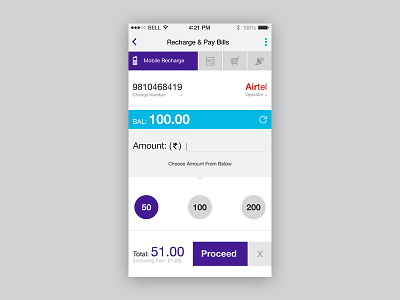 Recharge and Pay Bills App Screen app ux ios app mobile payment recharge coupon app ui ux
