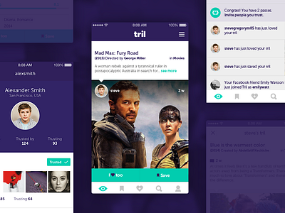 Tril App app categories discover filter movies music profile slider trust ui user ux