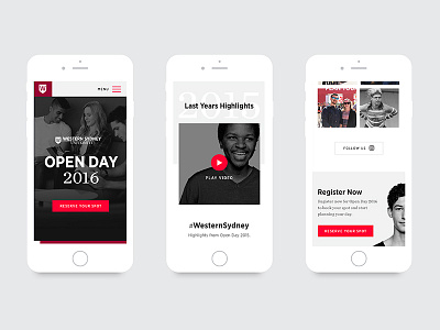 Western Sydney University - Open Day 2016 (Mobile) black education hero instagram landing mobile page responsive student ui website white