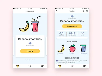 Summer drinks app app card clean design drinks flat icons illustration recipe ui ux