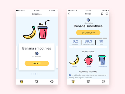 Summer drinks app app card clean design drinks flat icons illustration recipe ui ux