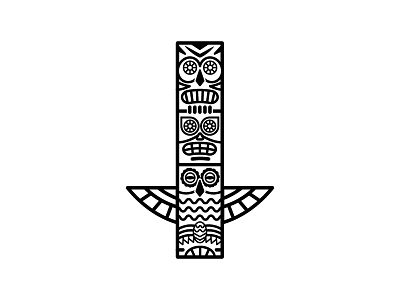 Totem Pole american design illustration line art native owl pole totem