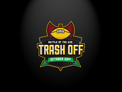 Trash Off Logo v1 axe charity emblem event football icon illustration logo recycle ribbon sports tras