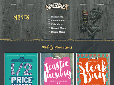 Johnny the Jig / Menus bar professor minty restaurant typography ui ux web website