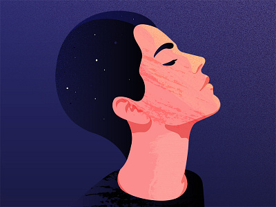 Moonlight illustration portrait sky stars vector