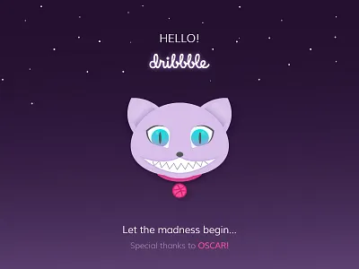 Hello Dribbble! alice in wonderland animal cat cat eyes cats cheshire dribbble fur hello dribbble invite magic shot