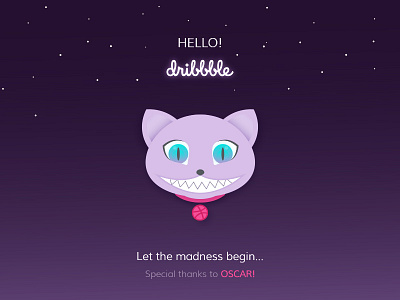 Hello Dribbble! alice in wonderland animal cat cat eyes cats cheshire dribbble fur hello dribbble invite magic shot