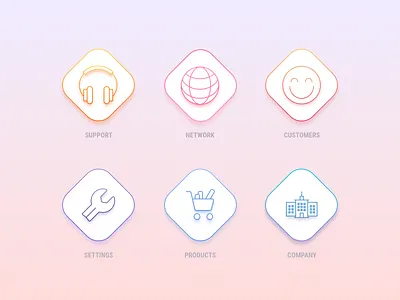Icons building company customers design headphones icons network products settings support