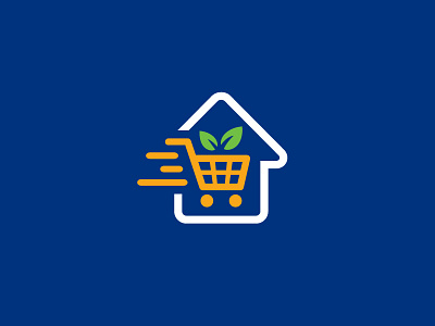 Organic Food Delivery app apps application brand branding dynamic motion fast delivery fresh organic food grocery cart home house leaf plant logo identity quick speed shop shopping symbol icon