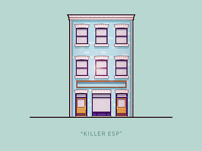 Killer ESP building coffee shop design doors graphic illustration lens flare thick lines vector windows