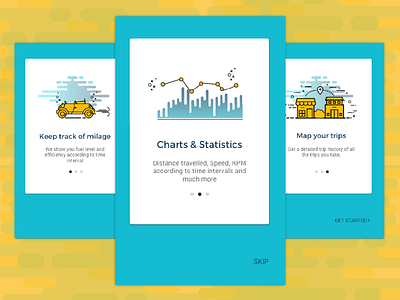 On-Boarding- Smart car app boarding car health map milage navigation on performance statistics trips