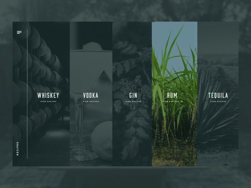 Recipe Menu Interaction - Animated alcohol animated club cocktail interaction design kansas city liquor web app web design