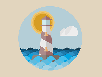 Lighthouse clouds coast flat design lighthouse sea shadows summer sun