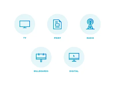 Ad Mediums advertising billboard blue computer digital icons print radio tower tv