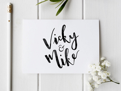 Vicky & Mike brush custom invitation invite lettering minimal save the date script type typography watercolour wedding