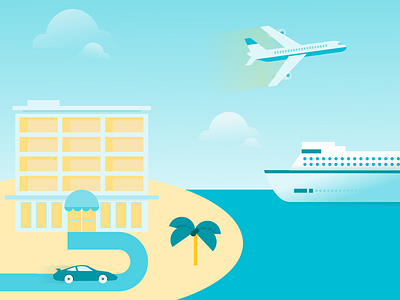 Walkthrough Travel airplane android boat care google hotel illustration material mobile palm tree travel ui