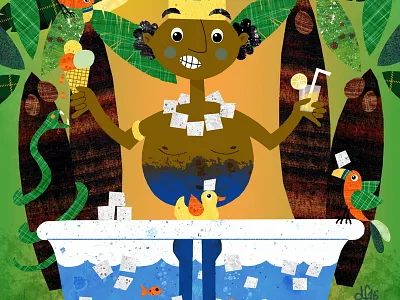 King Cool african bath tub childrens hot ice cubes illustration jungle summer