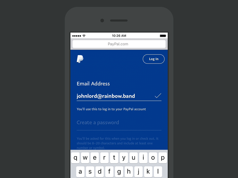 Account signup interaction animation form mobile onboarding paypal principle signup