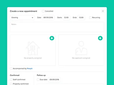 Calendar (create appointment) appointment calendar entry form green modal new