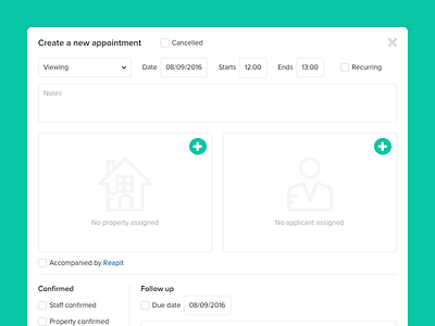 Calendar (create appointment) appointment calendar entry form green modal new