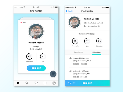 User Profile blue card gradation ios matching mentor mobile preference profile ui