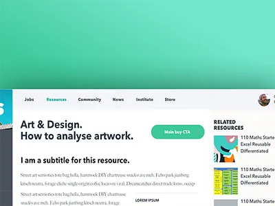 Resources page bold cards content desktop download green interface menu related resource page rounded text