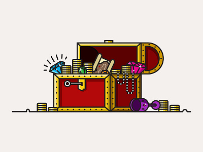 Treasure chest design gold illustration jewel lines pirate stroke treasure