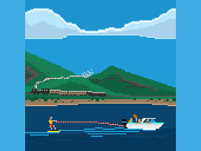 A Childhood Memory deercreek dotsapp hebercreeper illustration iphone pixel pixelart reservoir utah waterskiing