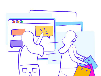 Turn visitors into customers e commerce illustration online shop outline sale shopping site turn visitors into customers vector web women