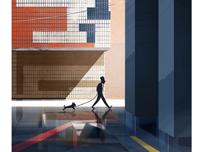 Walk artwork building character character design conceptart digitalart dog environment illustration light street