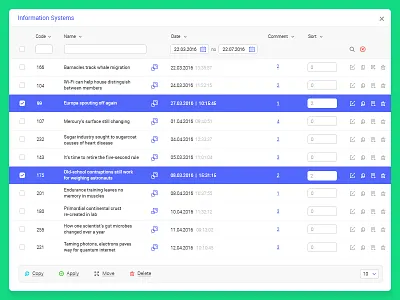 Information Systems checkbox clean group icons information interface minimal operations search table ui white