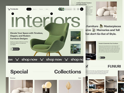 Modern & Elegant Furniture Website Design - FUNURI architicture branding chair ecommerce ecommerce website furniture graphic design home page illustration interior lamp landing page marketplace online shop ui ux webdesign website