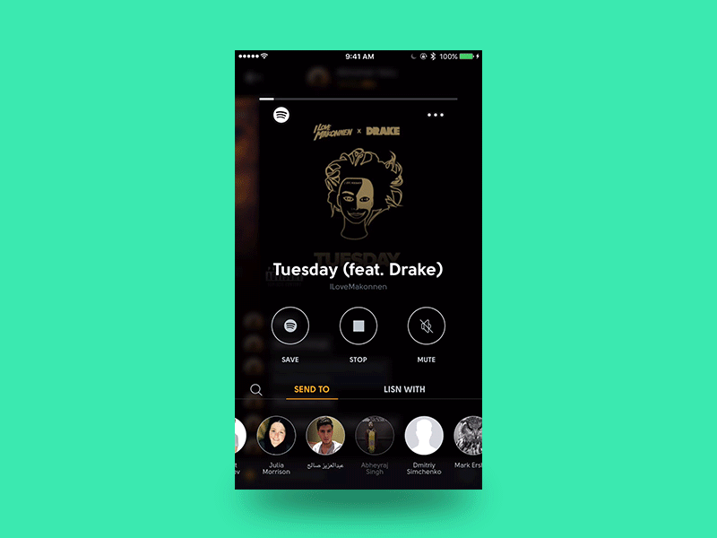 Sending songs to friends app chat lisn mobile music prd principle prototyping spotify streaming