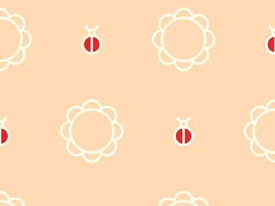 Flower & Ladybug Pattern beige flower icon ladybug line minimal pattern peach red simple white