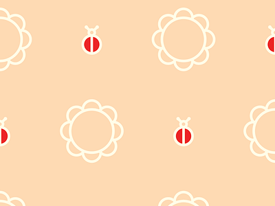 Flower & Ladybug Pattern beige flower icon ladybug line minimal pattern peach red simple white