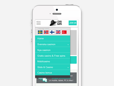 Johnslots mobile menu design casino graphicdesign igaming johnslots malta mobile responsive uidesign uxdesign webdesign