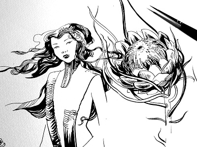 Hyakki Yagyo: Jorogumo Process art demon flower hyakki yagyo hyakki yako illustration ink jorogumo monster process toronto yokai