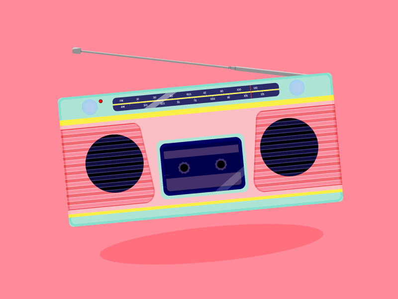 Winky Booooooombox animation boombox flat gif illustration music pink radio retro winky