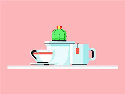 Coffee and tea! cactus coffee icon illustration mug pink retro tea vector vintage