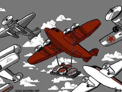 Sushi Plane - mural illustration crop airplane aviation cloud digital drawing flying food illustration sushi
