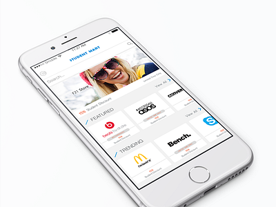 Student Mart app clean flat shopping store ui white